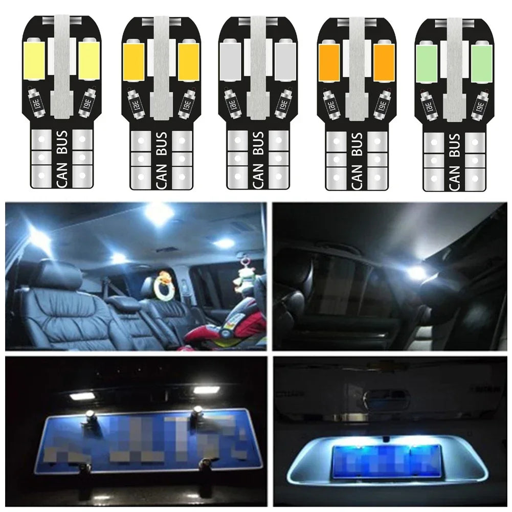 10PCS W5W T10 LED Bulbs Canbus 5730 8SMD 12V 6000K for Car Turn Signal Reading Brake Trunk Hood Width Clearance Lights