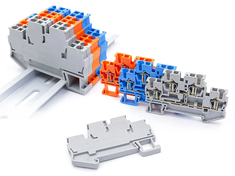 STTB 2.5 DIN Rail Terminal Block 50Pcs, Double Layer 2.5mm² Spring Clamp Compact Electrical Connectors for Industrial