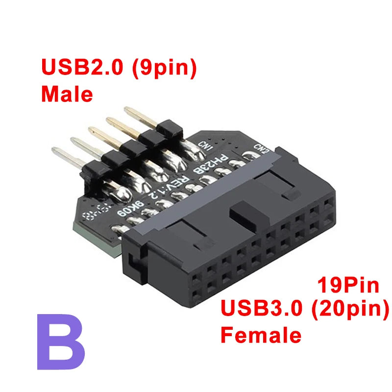 Motherboard USB2.0 9Pin to USB3.0 19pin Front Panel Connector Converter USB 3.0 19/20pin to USB 2.0 9pin Male/Female Adapter