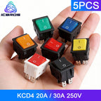 5PCS 16A 20A 30A Rocker Switch 220V 120V KCD7 KCD4 4 6 Pin Rocker Toggle Switch SPDT ON OFF Red Lighted Heavy Duty T125 T85