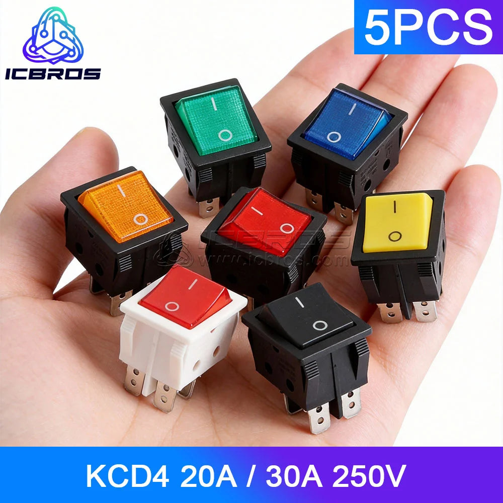 5PCS 16A 20A 30A Rocker Switch 220V 120V KCD7 KCD4 4 6 Pin Rocker Toggle Switch SPDT ON OFF Red Lighted Heavy Duty T125 T85