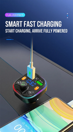 Wireless Car Bluetooth 5.0 FM Transmitter Radio Adapter RGB Light PD Fast Charger 3 Ports Hands-Free Call Bass Boost MP3