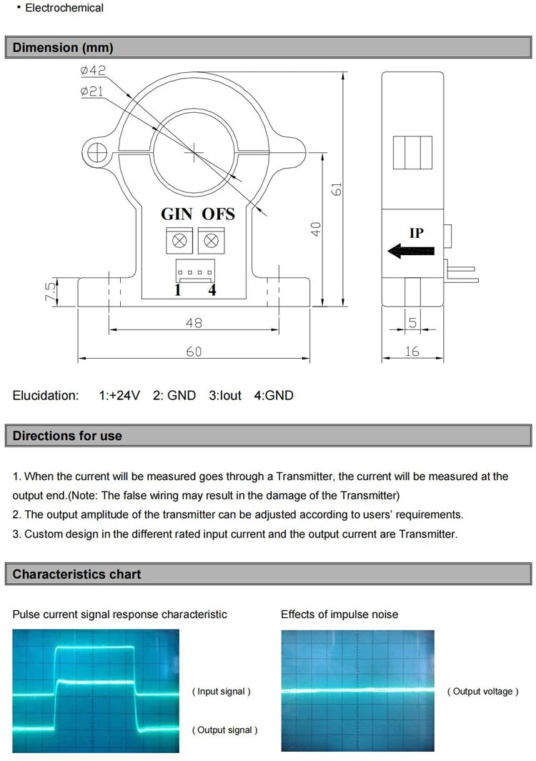 Hall Effect Current Transducer QNDBK1-21 DC 30A 50A 100A 200A 300A 4-20mA Open Current Transmitter Split Core Current Sensor