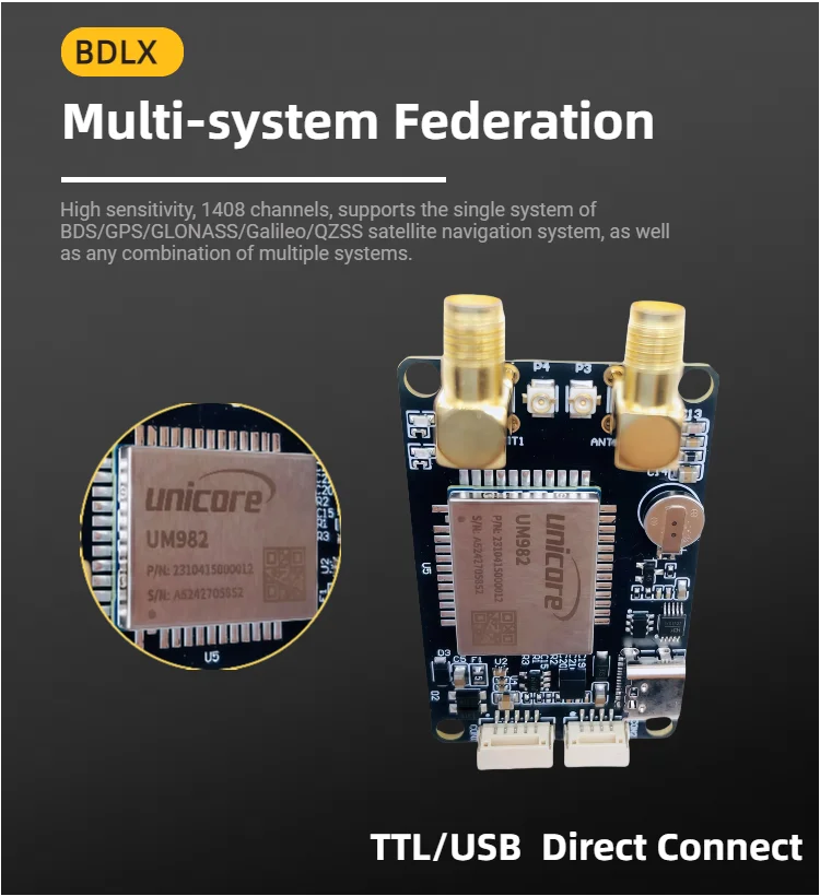 UM982 GNSS Unicorecomm GPS RTK Module Centimeter-Level Differential Relative F9P Positioning Orientation UM981 UM980 for Drone