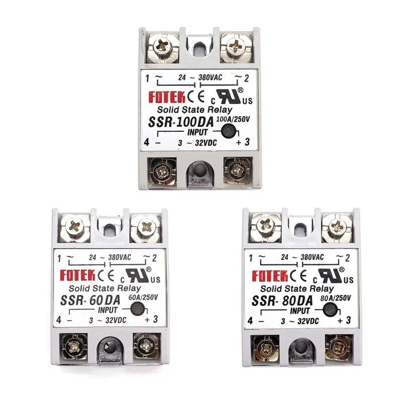 Solid State Relay 12v 24v SSR-60DA SSR-80DA SSR-100DA 60A 80A 100A 3-32V DC TO 24-380V AC SSR fuse for home applicance