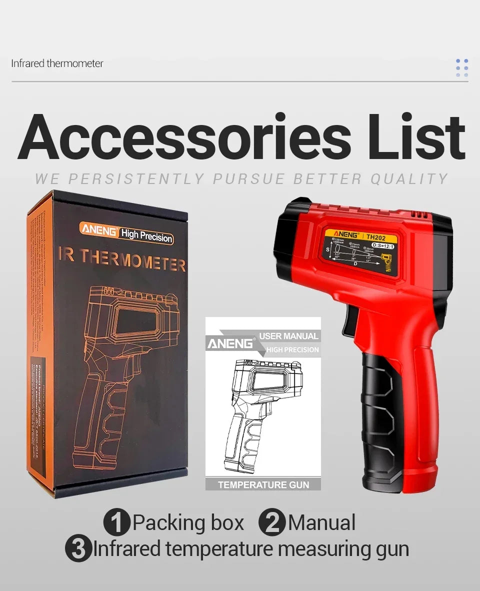 Infrared Thermometer ANENG Non-contact -50~600℃ Digital Laser Temperature Meter TH202 LCD Display Pyrometer Point Gun Tester
