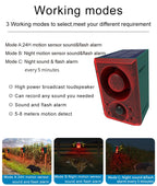 Outdoor Solar Motion Sensor Alarm with Remote Control 129DB with Motion Detector for Farm Yard Garden Garage Shed