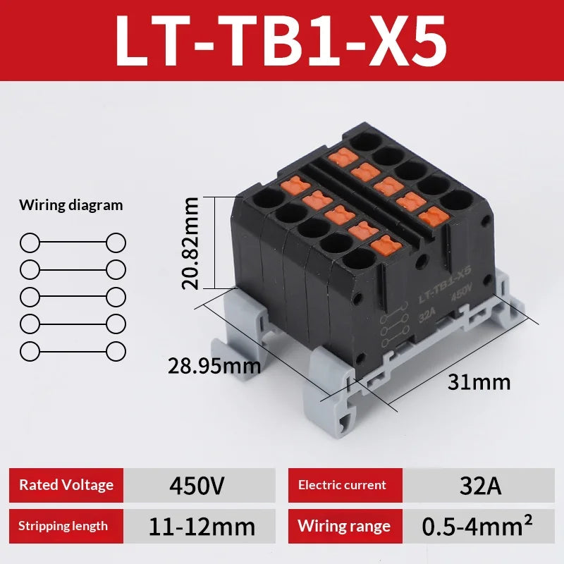 Push-in Terminal Block Multiple In Out Terminal Quick Connection of Wires Din Rail Wire Connector Universal Junction Box TB1-X6D