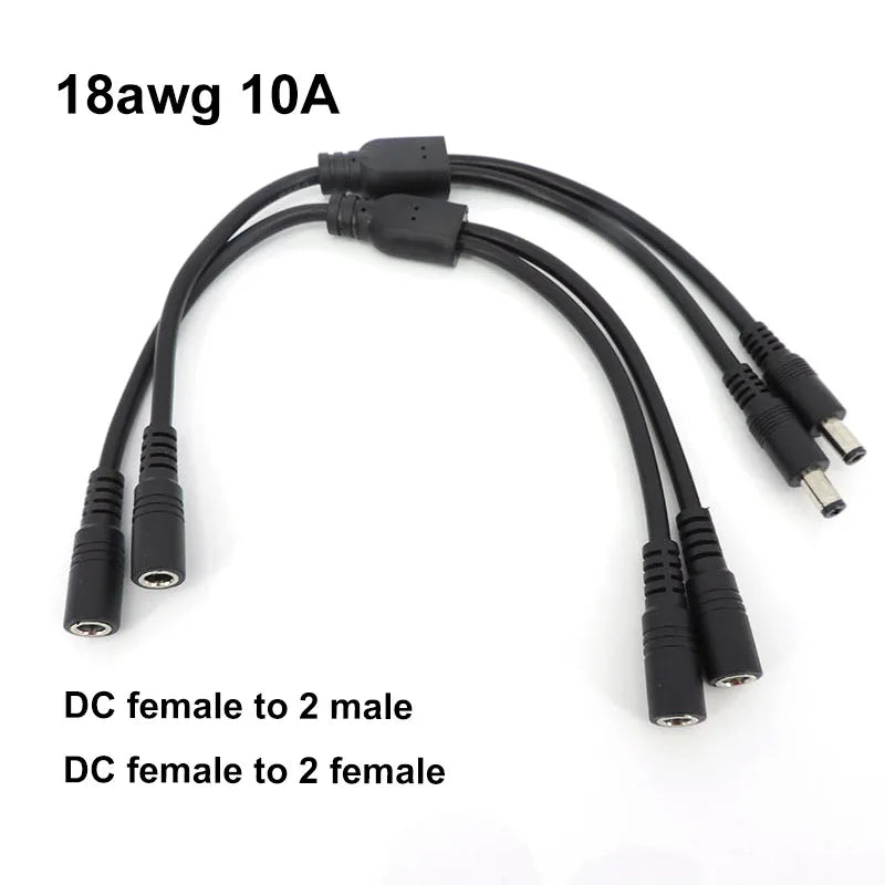 10A 18awg 19V 24V 12V 2 Way DC 1 Male to 2 Male Female Splitter Connector Power Supply Adapter Extension Cable 5.5x2.1mm Plug M