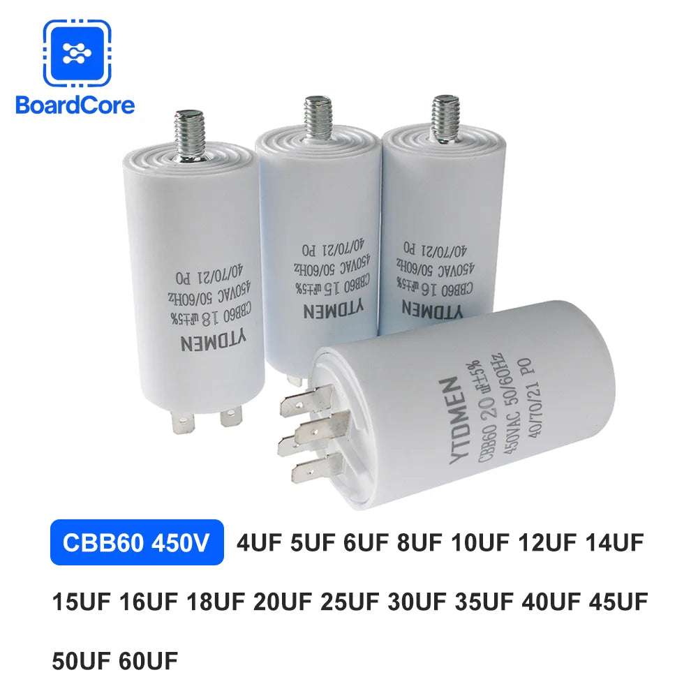 CBB60 Capacitor 4-60μF 450V AC Motor Run Capacitor with Screw for Air Conditioner/Refrigerator/Water Pump 50/60Hz