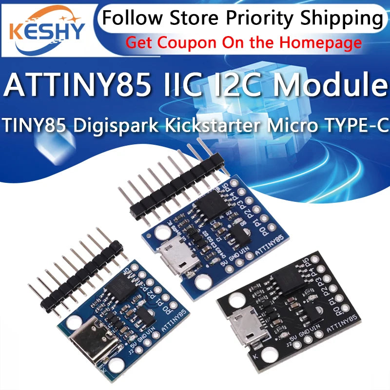 ATTINY Blue Black TINY85 Digispark Kickstarter Micro TYPE-C Development Board ATTINY85 module for Arduino IIC I2C USB ATTINY45