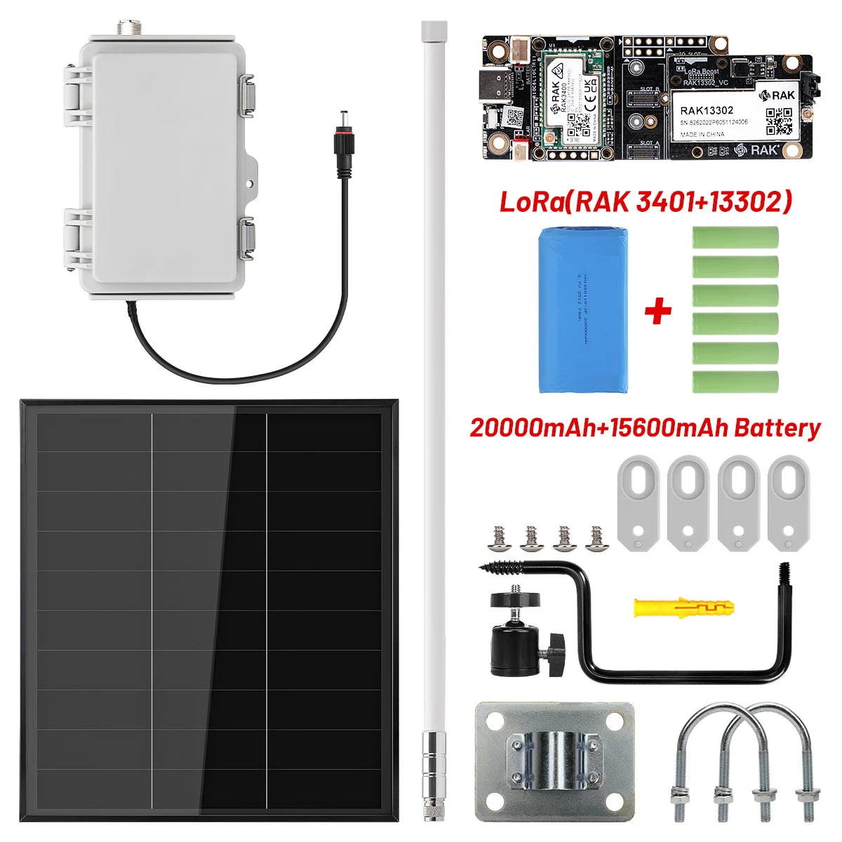 HP1 High Power LoRa Module Wismesh 1w Booster Starter Kits with 20w Solar Power System 6dBi Fiberglass Antenna Mount