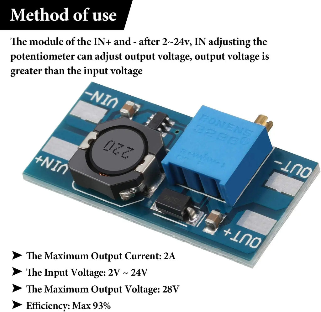 5/10PCS MT3608 DC-DC Step Up Boost Power Converter 2A Module Adjustable Step Up Voltage Regulator Board 2-24V to 5V-28V Output