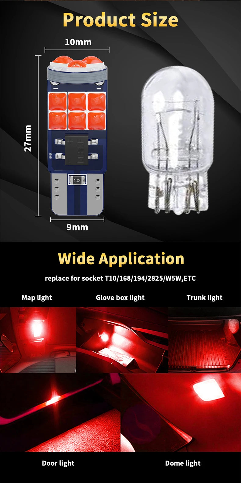 2/10X Car T10 W5W Socket LED Light 3D 3030 SMD Canbus Error Free Auto Interior Reading Lamp Side Parking Bulb 12V White Ice Blue