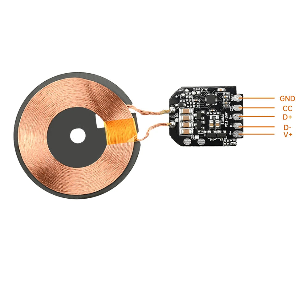 5Pcs Wireless Charging Transmitter Module Supports 5W 10W 15W Wireless Charging QC 2.0 Adapter Electromagnetic Induction Charger