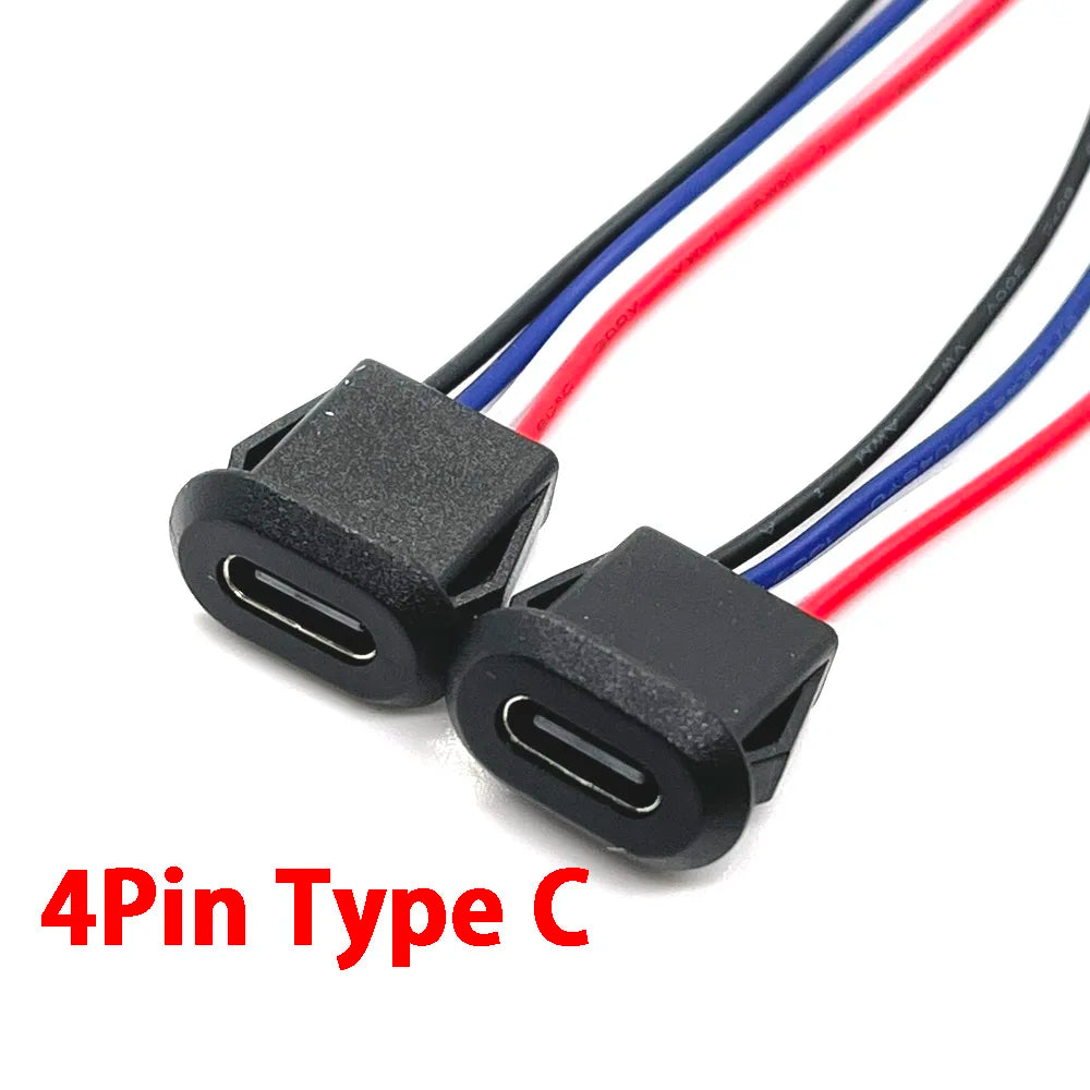 USB Connector Type-C Waterproof with PH 2.0 2Pin 4Pin 6Pin Locking Plate Female Waterproof High Current Fast Charging Jack Port
