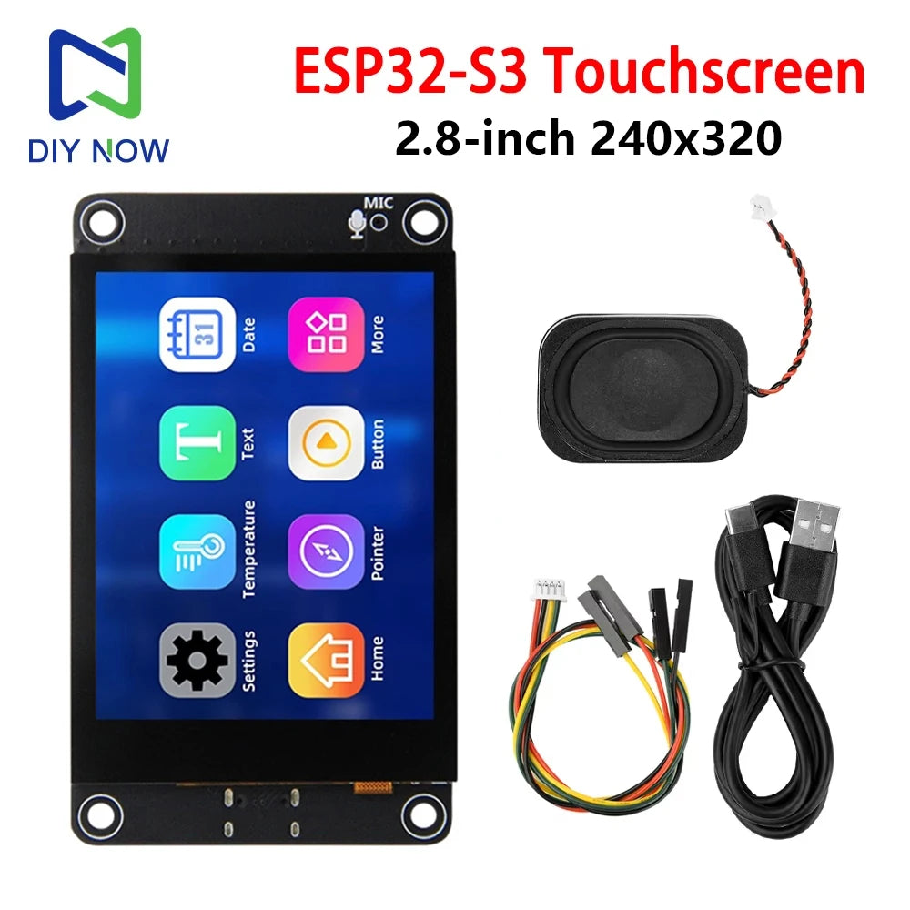 ESP32‑S3 2.8 inch 240x320 TFT LCD Capacitive Touch Type‑C WiFi BLE Mic Speaker TF‑Slot Li‑ion Charge For AI Voice IoT Project