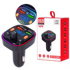 Wireless Car Bluetooth 5.0 FM Transmitter Radio Adapter RGB Light PD Fast Charger 3 Ports Hands-Free Call Bass Boost MP3
