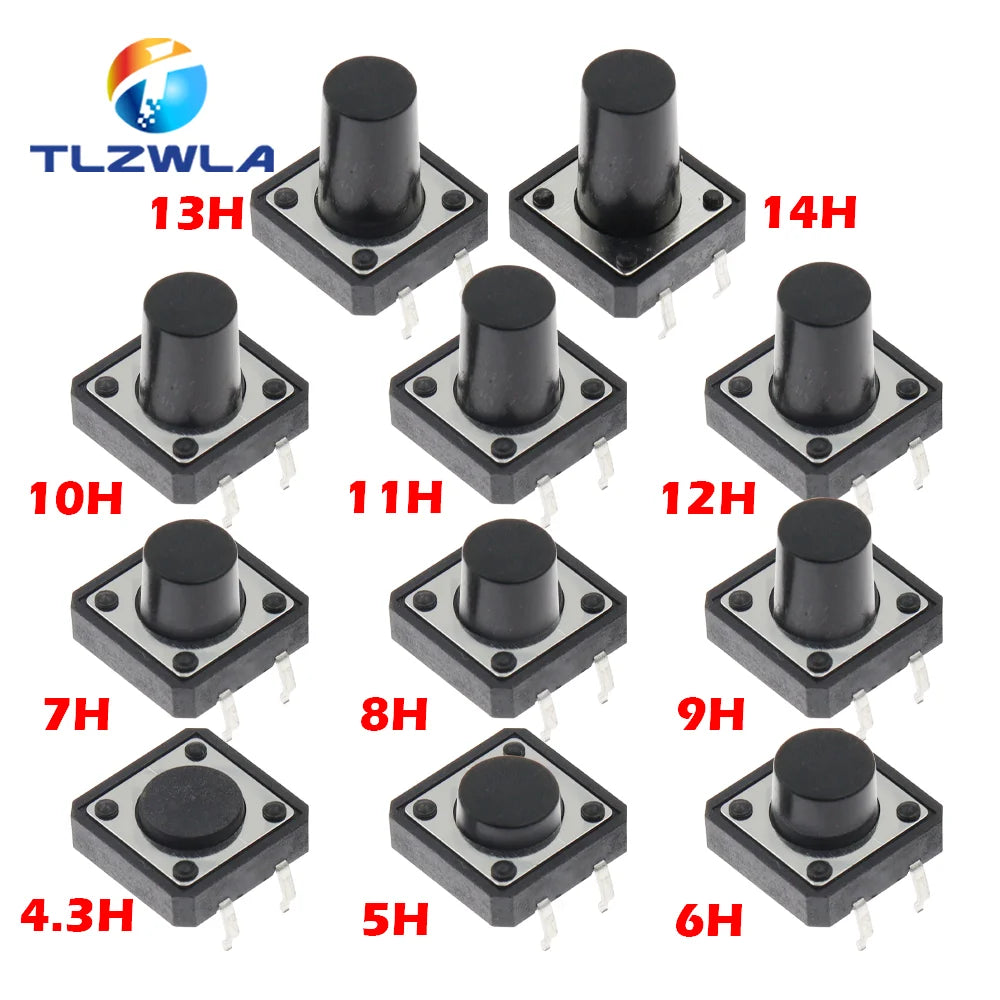 10PCS PCB Tactile Tact Push Button Switch DIP 4Pin Micro Switch 12*12*4.3/5/6/7/8/9/10/11/12 MM 12X12X4.3MM 5MM 6MM 7MM 8MM 9MM