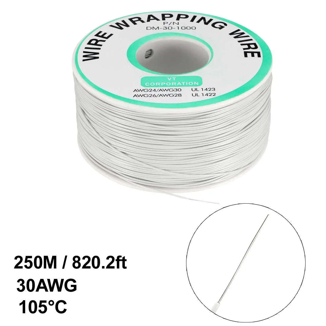 0.58mm Wire OD 200M 250M Electrical Wire Wrapping Wire Tin Plated Copper Wire PCB Solder Cable P/N DM-30-1000 30 AWG for Laptop