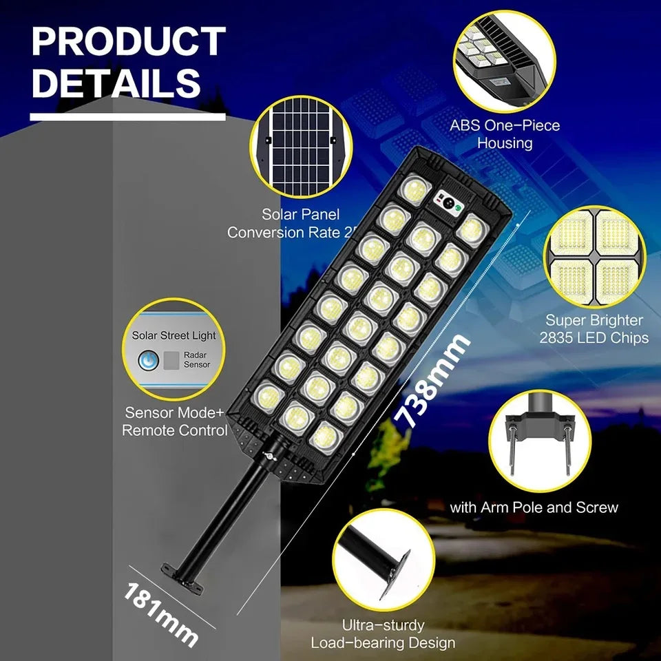 Most Powerful 150000W LED Solar Light Outdoor Motion Sensor Solar Street Lights IPX67 Waterproof Street Lamp Garden Yard Lantern