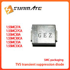 50PCS 1.5SMC27A 1.5SMC27CA 1.5SMC30A 1.5SMC30CA 1.5SMC33A 1.5SMC33CA DO-214AB(SMC) TVS transient suppression diode