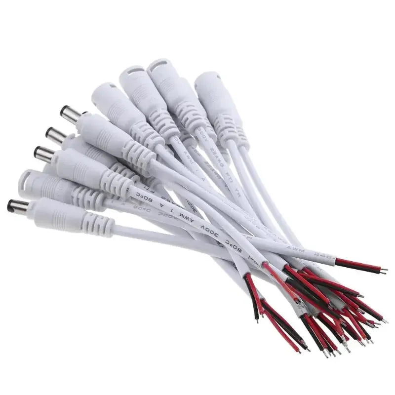 10pcs/lot Male Female DC Cable Power Adapter Connector 5.5x2.1mm Plug Adapter Wire for TV Camera LED Strip Tape Light wholesale
