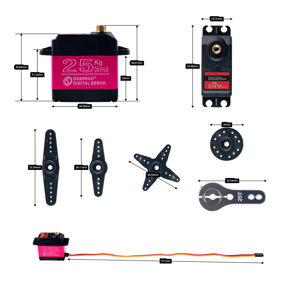25KG Digital Servo Full Metal Gear IP66 Waterproof for 1:8 1:10 1:12 RC Car Crawler Robot 180/270 Degree High Precision