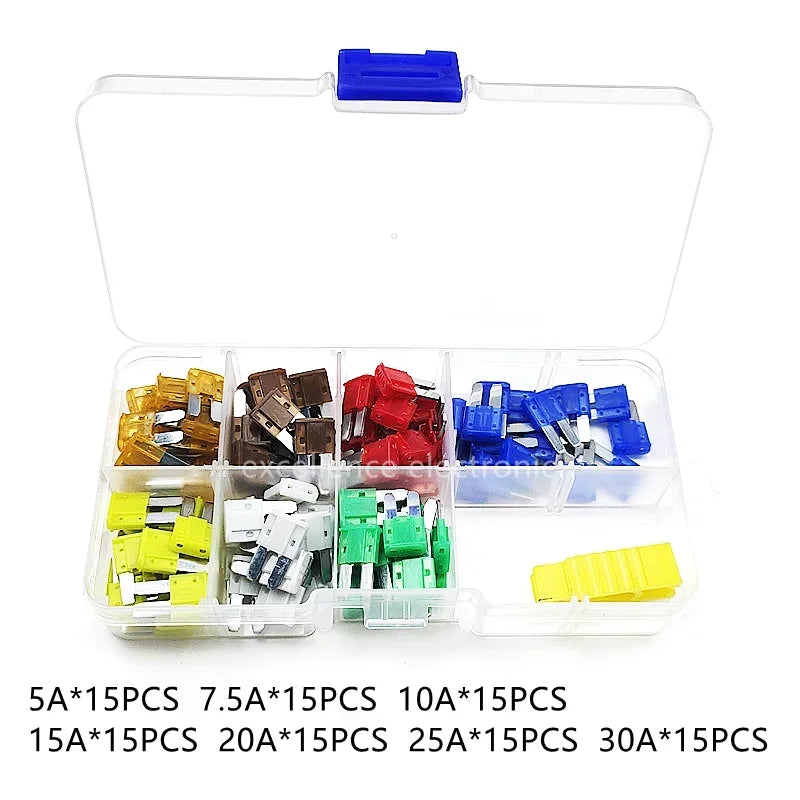 35/70/105pcs Mini M2 Auto Long Foot Fuse Combo Kit 5A 7.5A 10A 15A 20A 25A 30A Micro2 Car Fuse Combination with Puller Tool