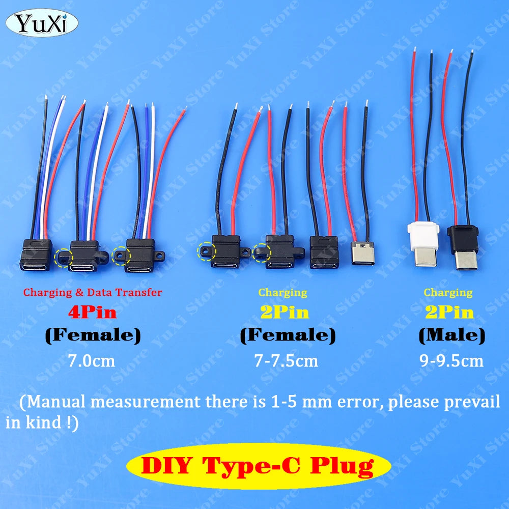 USB Type-C Waterproof Connector Male Female 2Pin Fast Charging Jack Port USB-C 4Pin Charger Plug Data Transmission Cable 3A 5V