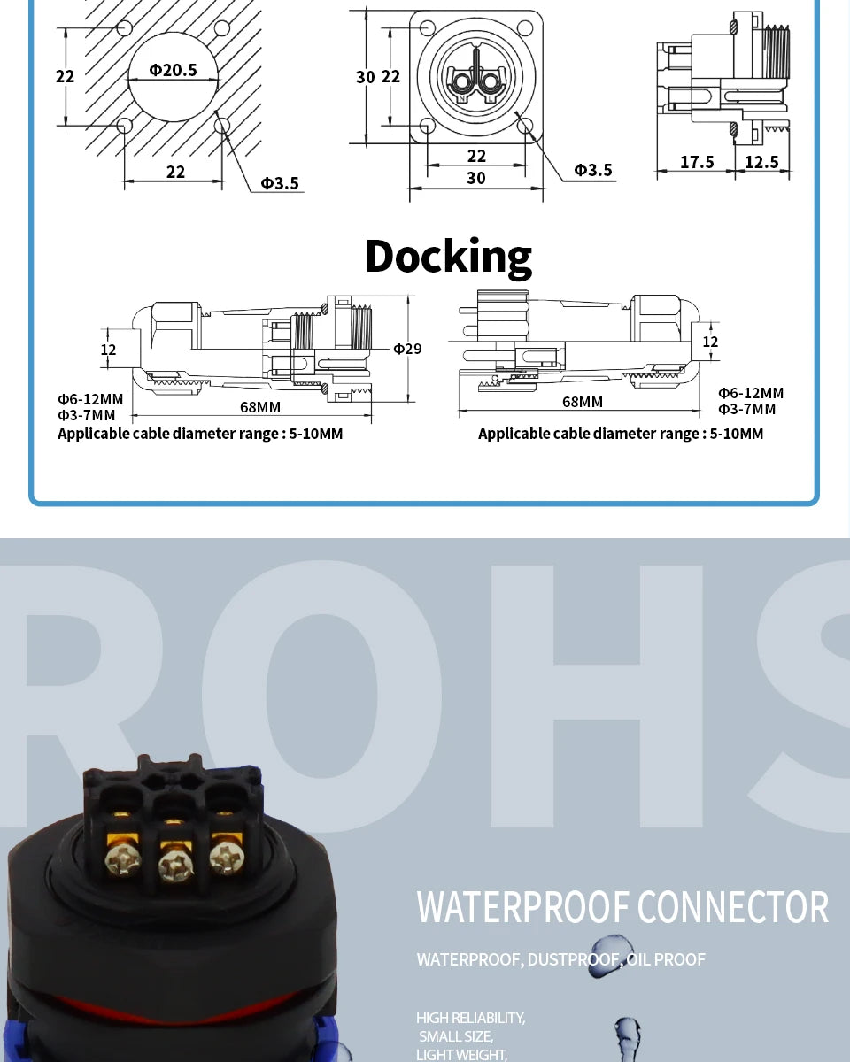 Screw Connection Connector Waterproof Connector 20mm 25A IP68 SP20/LD20 2PIN 3PIN 4PIN 5PIN 6PIN 7IN 1PCS