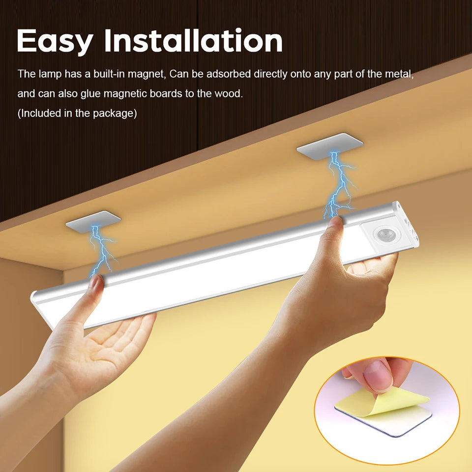 High Capacity Battery USB Rechargeable LED Light Bar Aluminium Motion Sensor Magnetic Strip For Stairs Closet Cabinet Night Lamp