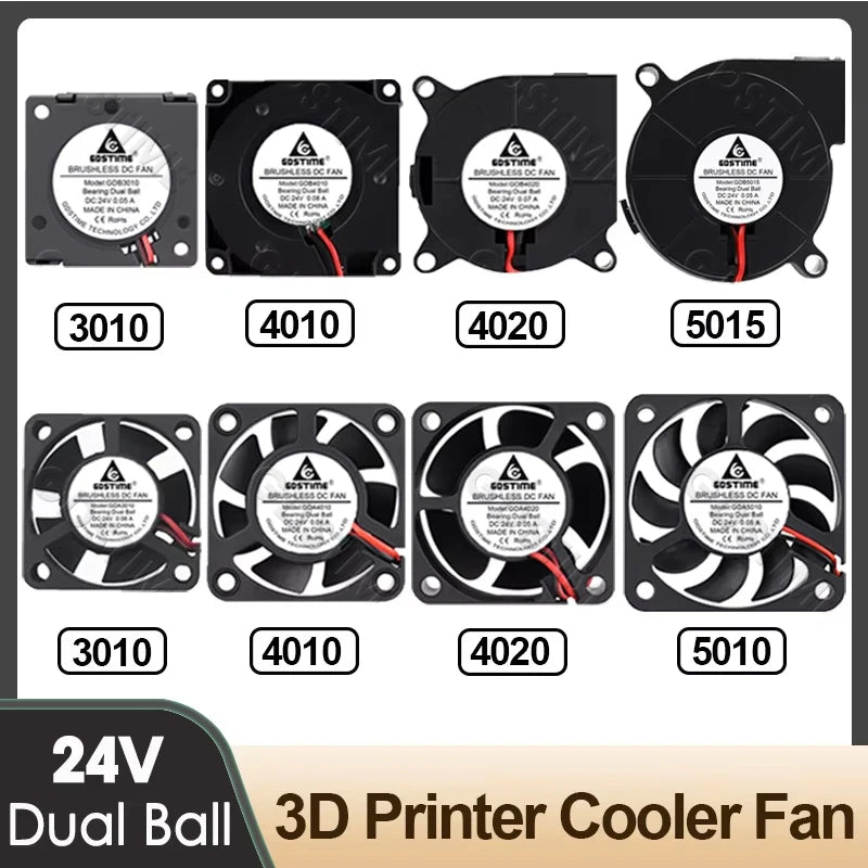 Gdstime Brushless Turbo Fan 24V Dual Ball 30mm 40mm 50mm For 3D Printer Fan DC Blower Cooling Fan 3010 4010 4020 5015 Clooer