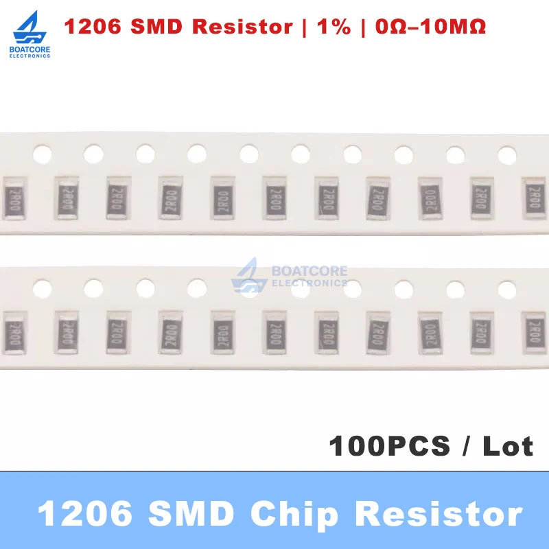 100PCS 1206 1% SMD Resistor 0R 1R 10R 100R 150R 220R 330R 470R 1K 2.2K 10K 100K 1M 0R~10M 1/4W 0 1 10 100 150 220 330 470 Ohm