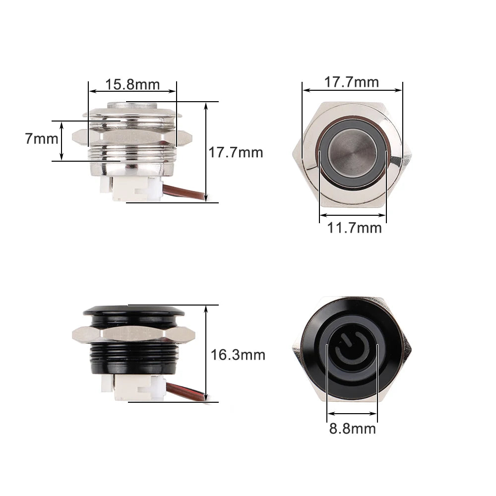 1 pc 16mm Ultra Short Metal Push Button Switch With Wire Momentary Reset With LED Light Flat/High Head 3V5V6V 12V24V Jog Switch