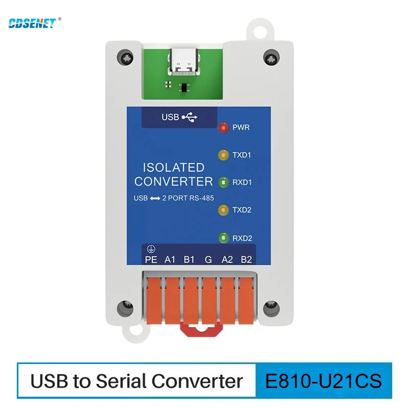 USB To RS485 RS422 RS232 TTL Industrial Converter CDSENET E810-U Series FT232 3.3/5V Power Signal Isolation Type-C