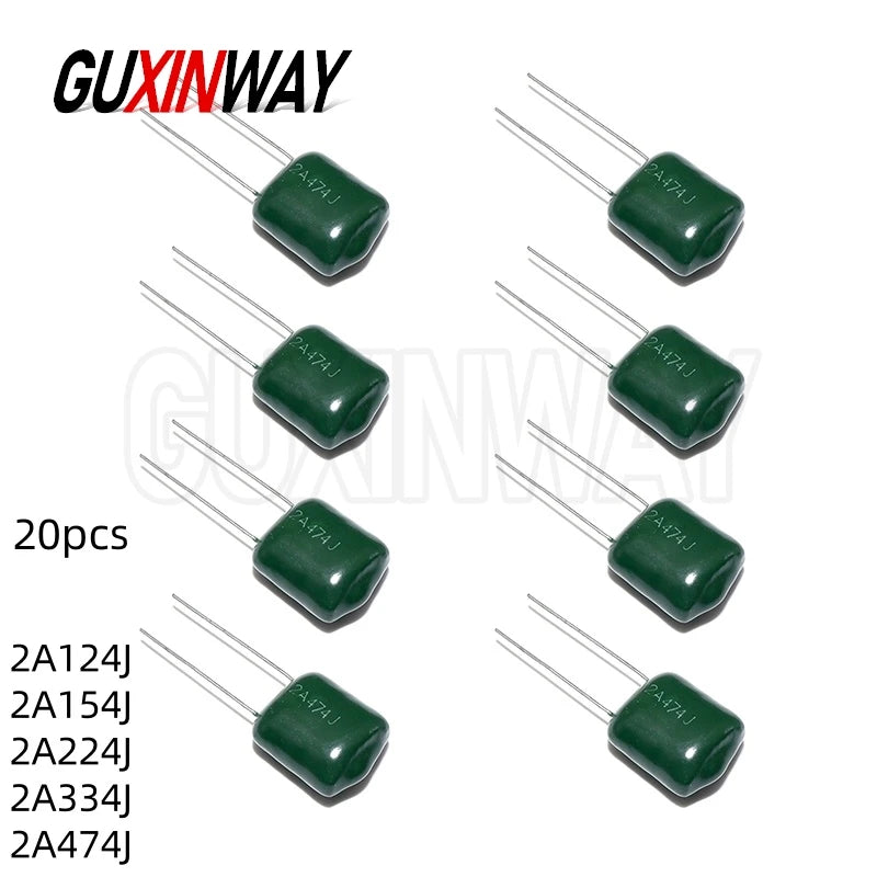 20PCS 100V Polyester Film Capacitor 124 154 224 334 474 2A124J 2A154J 2A224J 2A334J 2A474J 0.15UF 0.22UF 0.33UF 0.47UF