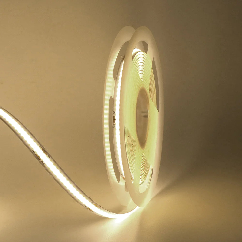 3mm 5mm PCB Battery Power COB LED Strip Light 5V Warm Natural White Blue Red Green Pink Tape 320LEDs 8mm High Density Flex Lamp