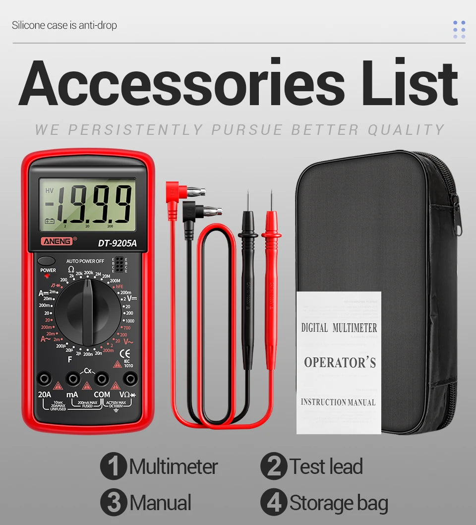 Profesional Digital Multimeter AC/DC Voltage Current Test ANENG Capacitance NCV Resistance Ohm Electrical Test Meter Tools