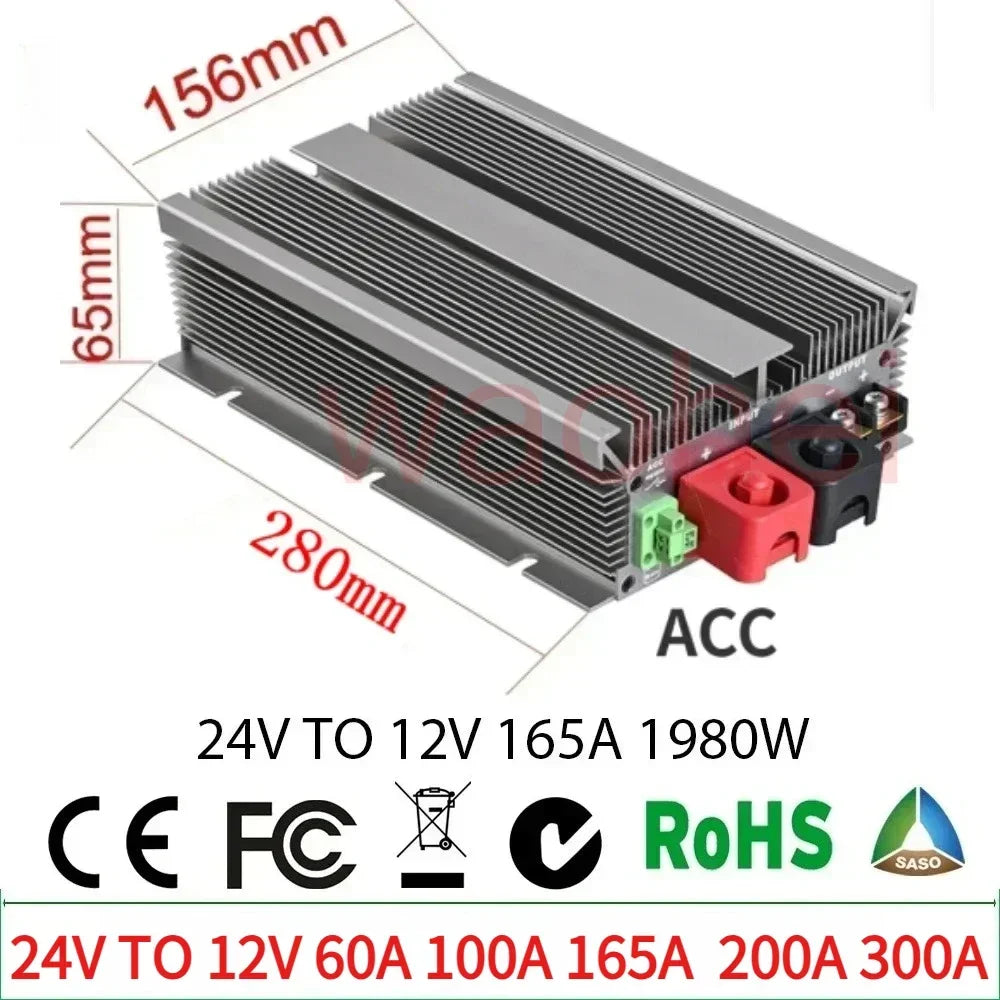 24V TO 12V 100A -300A DC DC Step Down Converter Regulator Voltage Output Power Supply Module for Cars Solar Reducer Module ROHS