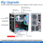 Freenove Raspberry Pi 5 Case Kit Pro, 2/4 M.2 NVMe SSD Slots, 5 PWM ARGB Fans, 4.3" Touchscreen, Stereo Speakers, 3.5 mm Audio
