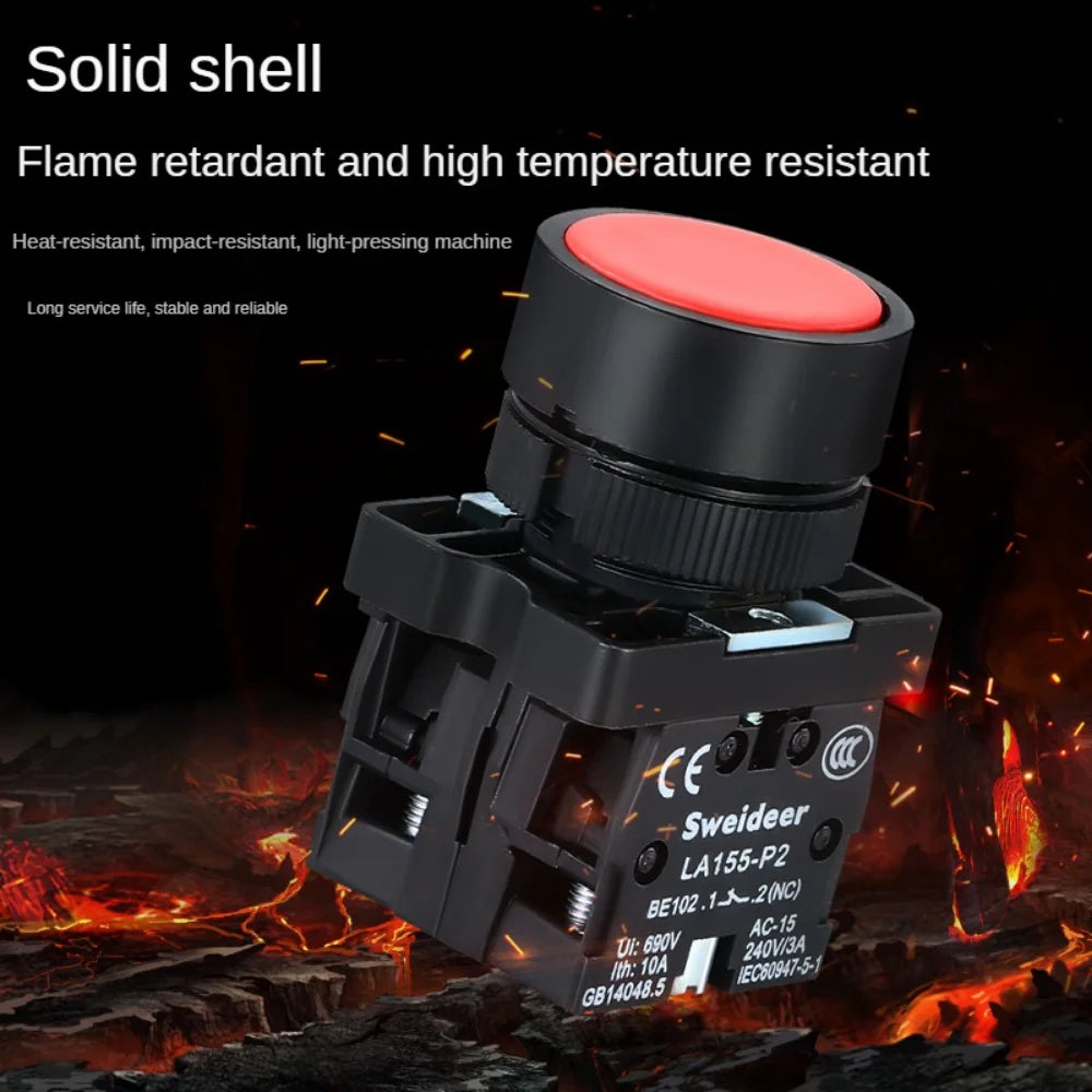 22mm Push Button Switch Momentary Reset ON OFF 12V/220V/48V/24V Black NC NO Power Button for Electrical Industrial Panelboard