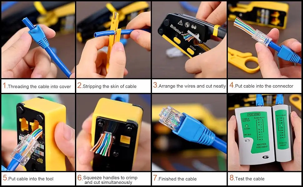RJ45 Pass Through Crimp Tool, RJ45 Cat5 Cat6 Cat7 Crimping Tool, RJ11 Crimping Tool, Ethernet Network Cable Crimper Stripper