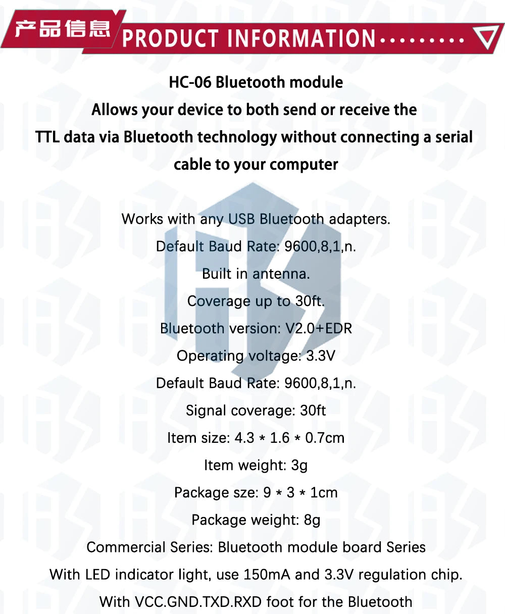 HC-05 HC-06 RF Wireless Bluetooth Transceiver Slave Module HC05 / HC06 RS232 / TTL to UART Converter and Adapter For Arduino