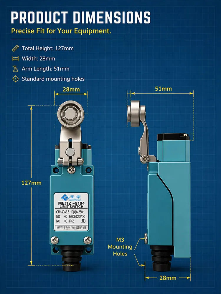 ME-8108 ME-8104 ME-8107 ME-8111 ME-8112 ME-8166-8169 Limit Switch Rotary Adjustable Roller Lever Arm Travel Switch AC250V NO NC
