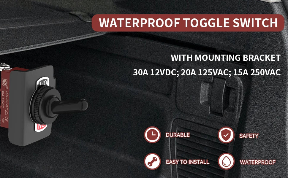 DaierTek 30A Waterproof Toggle Switch 12V with Mounting Bracket SPST ON/Off Covered Toggle Switch Panel Mount for Marine Boat