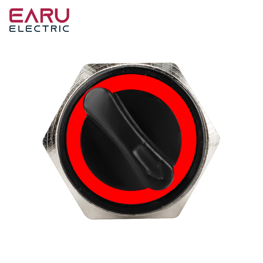16MM 19MM 22MM Self-return Self-locking Waterproof DPDT Illuminated Metal Selector Knob Rotary Switch 2 3 Position LED Lamp Red
