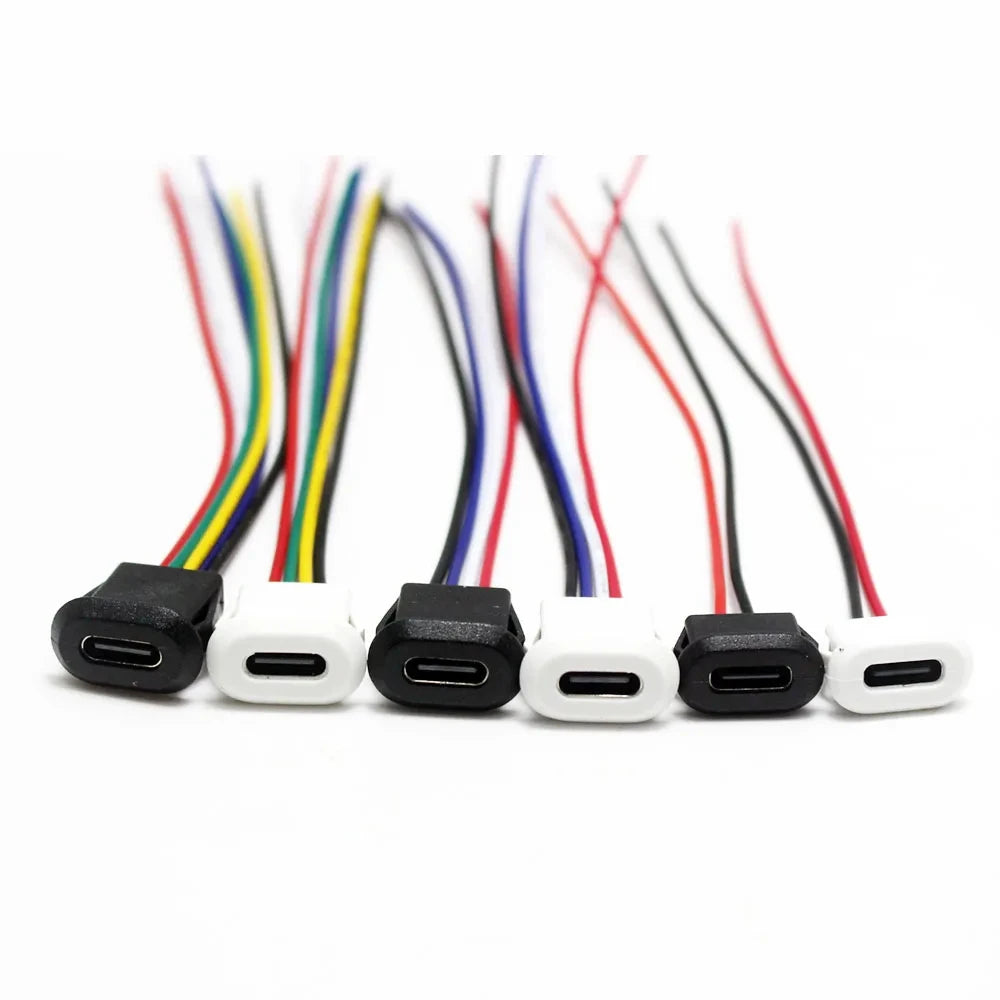 2 4 6 Pin USB-C Type Waterproof USB Connector Direct Compression Female Base Female Socket Charging Interface With Welding Wire