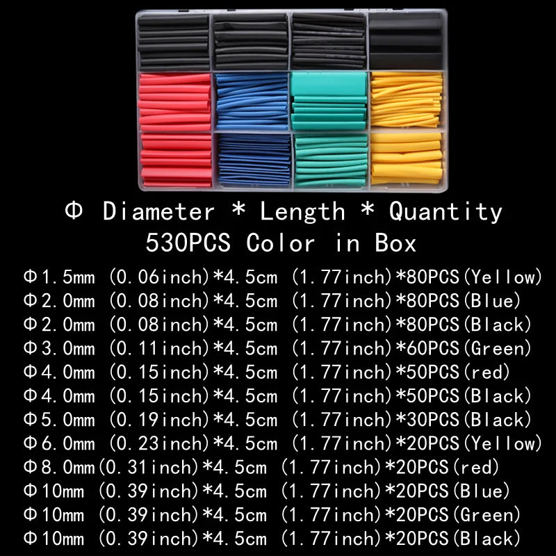 2:1 Times Shrink,Heat Shrink Tube Set,Polyolefin,Insulated Heat Shrinkable Sleeve for Wire Connection and Data Line Protection