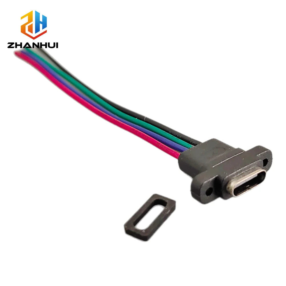 2/5/10pcs USB‑C Waterproof Female Connector 4Pin Straight Ear High Current Type C Charging Socket Jack with Rubber Ring